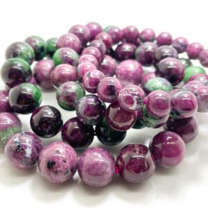 Genuine Ruby Zoisite Bracelet, Natural Ruby Zoisite Polished Round 9mm 11mm 12mm 14mm Gemstone Bead Beaded Bracelet - Pgb237