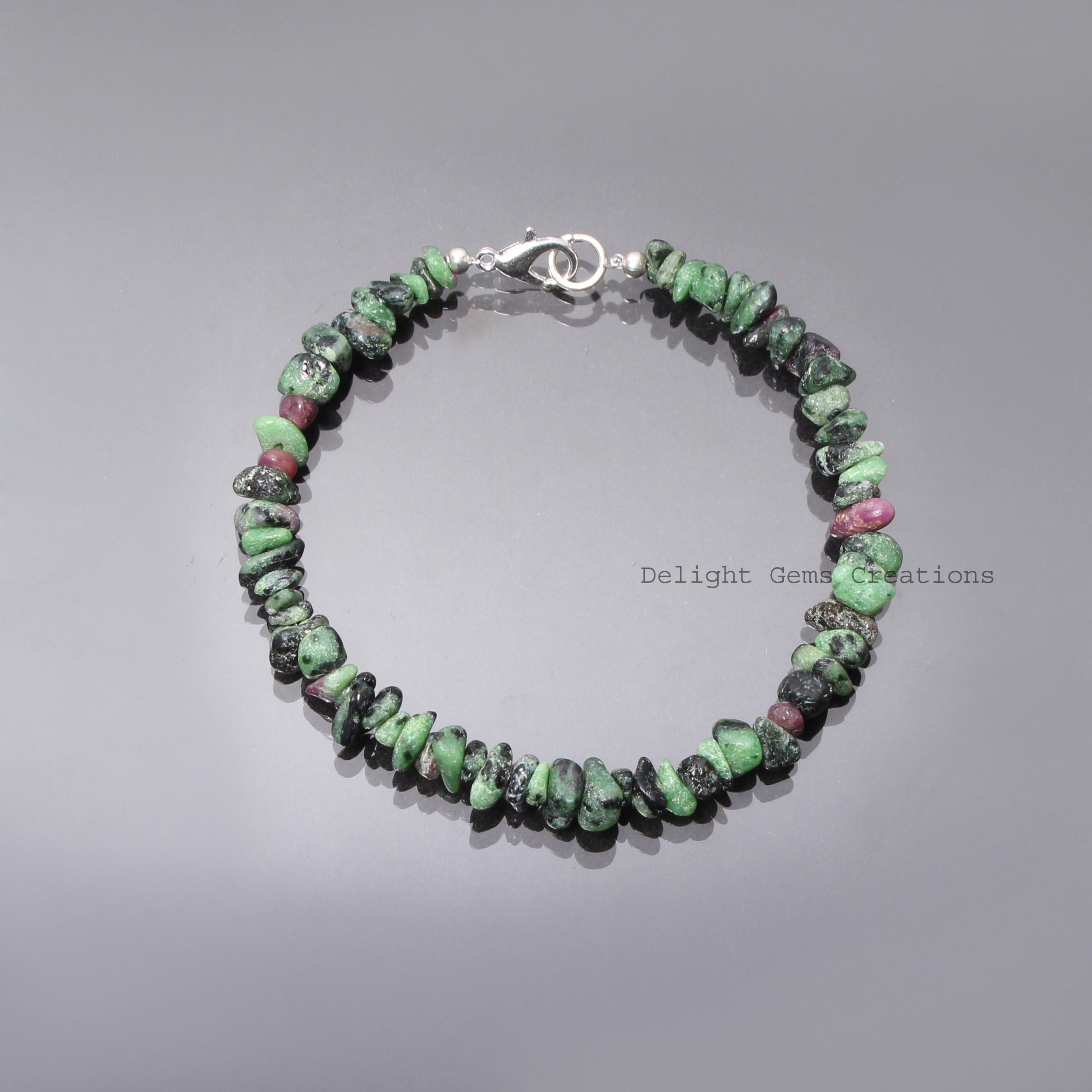 Green Pink Ruby Zoisite Beaded Bracelet - Chunky Zoisite Gemstone Bracelet - 6-7mm Ruby Zoisite Chips Jewelry, Gift For Her