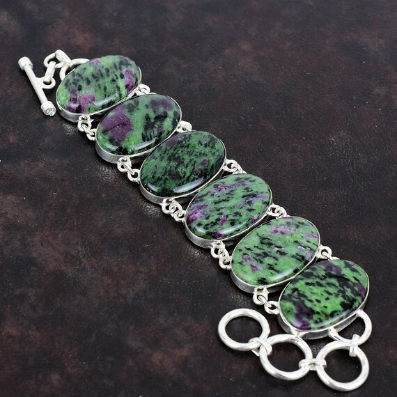 Handmade Ruby Zoisite Bracelet: 925 Sterling Silver Adjustable Chain Handmade Ruby Zoisite Bracelet: 925 Sterling Silver Adjustable Chain