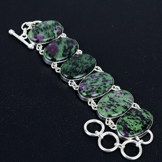 Ruby Zoisite Bracelet: Handmade 925 Sterling Silver Adjustable Chain