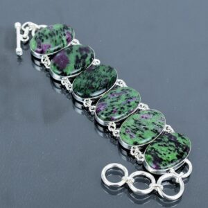 Handmade Ruby Zoisite Bracelet: 925 Sterling Silver Adjustable Chain Handmade Ruby Zoisite Bracelet: 925 Sterling Silver Adjustable Chain