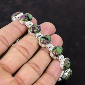 Handmade Copper Ruby Zoisite 925 Sterling Silver Bracelet