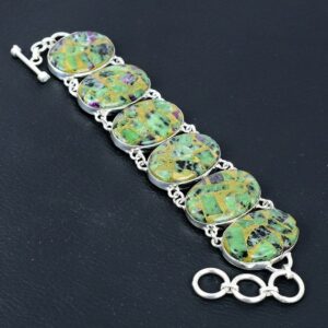 Handmade Ruby Zoisite Bracelet: Copper Gemstone, 925 Sterling Silver Handmade Ruby Zoisite Bracelet: Copper Gemstone, 925 Sterling Silver