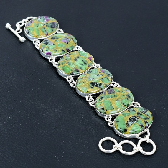 Handmade Ruby Zoisite Bracelet: Copper Gemstone, 925 Sterling Silver