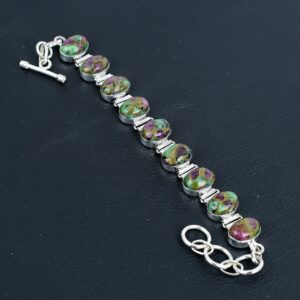 Handmade Copper Ruby Zoisite Bracelet: 925 Sterling Silver Adjustable Chain