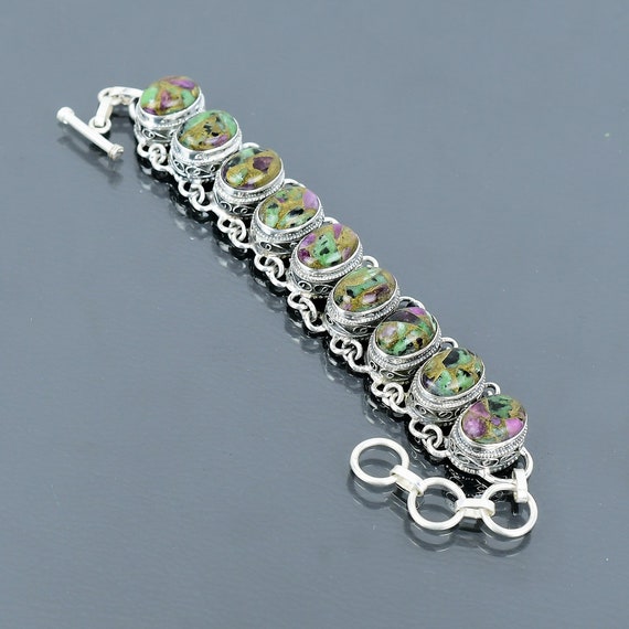 Handmade Copper Ruby Zoisite 925 Sterling Silver Bracelet: Adjustable Vintage Jewelry Handmade Copper Ruby Zoisite 925 Sterling Silver Bracelet: Adjustable Vintage Jewelry