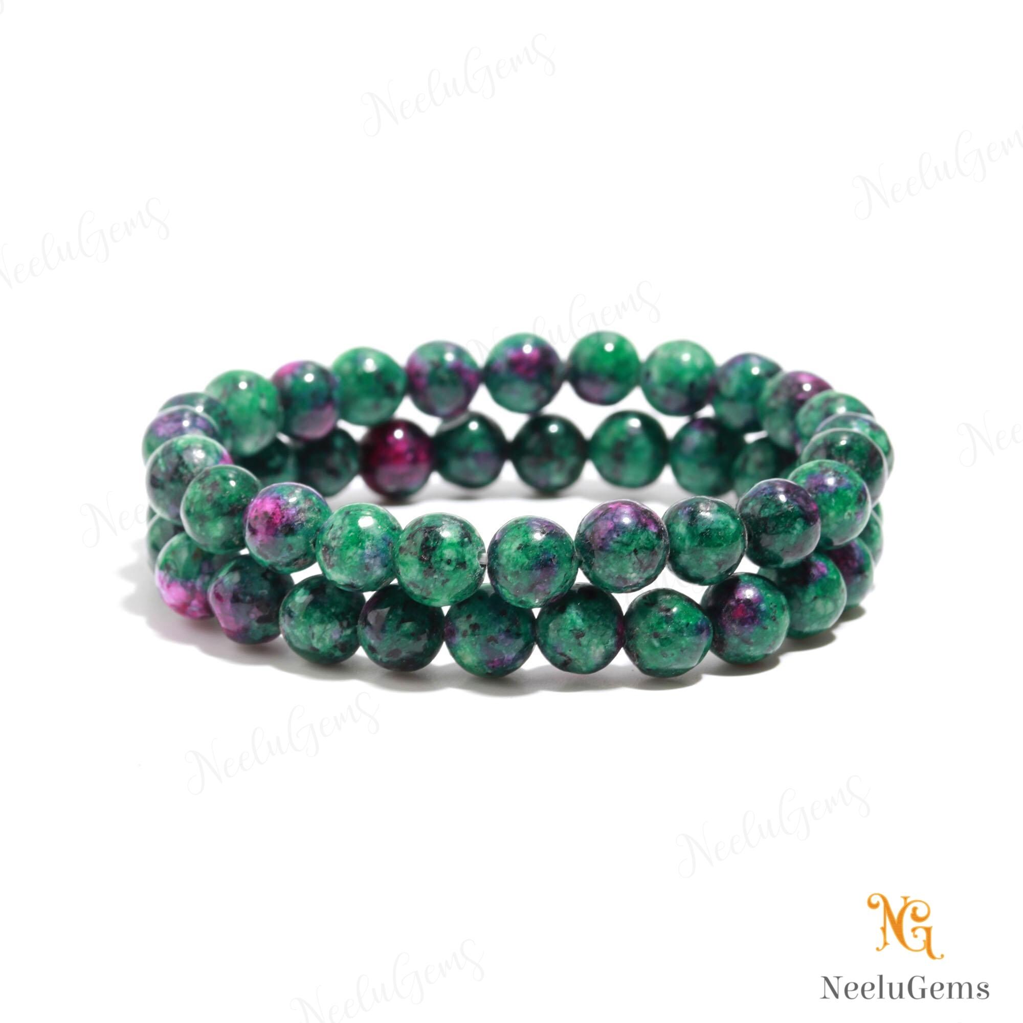 Natural Ruby Zoisite Bracelet 8mm, Anyolite Stone For Vitality Heart Healing, Green & Red Speckled Gemstone, Unisex Gift For Positivity
