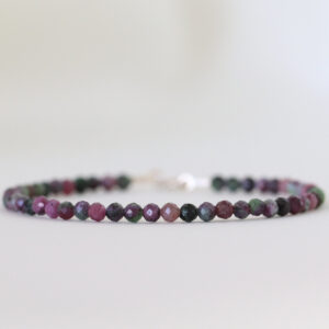 Ruby Zoisite Bracelet, Natural Ruby Bracelet, Ultra Delicate Bracelet 3mm Sterling Silver, Gemstone Bracelet, Green Ruby Jewelry