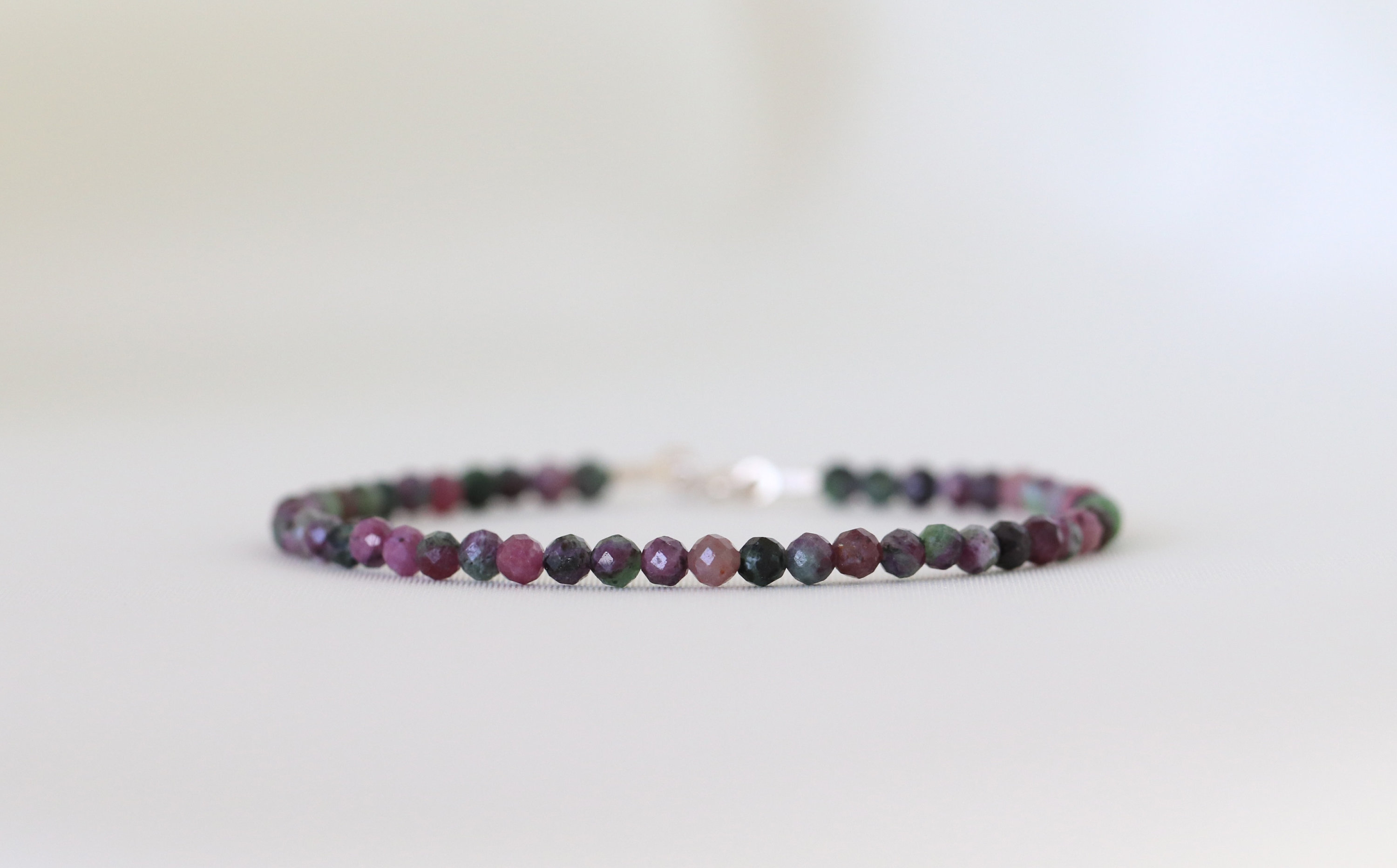 Ruby Zoisite Bracelet, Natural Ruby Bracelet, Ultra Delicate Bracelet 3mm Sterling Silver, Gemstone Bracelet, Green Ruby Jewelry