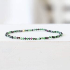 Ruby Zoisite Stretch Bracelet, Delicate Beaded Natural Gemstone Jewelry, Genuine Tiny Faceted Gemstones