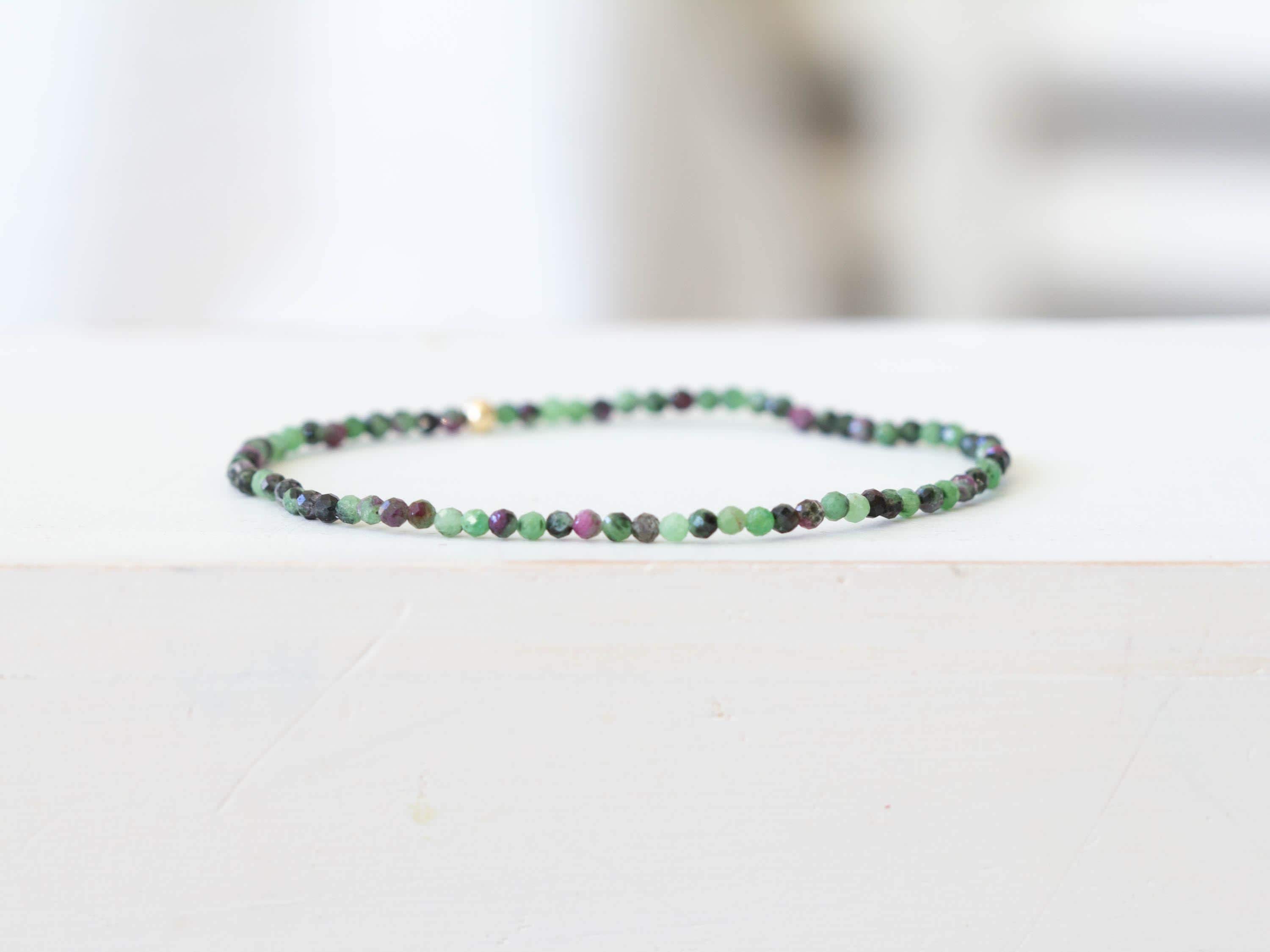 Ruby Zoisite Stretch Bracelet, Delicate Beaded Natural Gemstone Jewelry, Genuine Tiny Faceted Gemstones