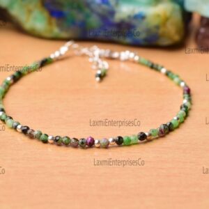 Ruby Ziosite Bracelet In 925 Sterling Silver, Minimalist Bracelet, Micro Faceted Bracelet, Silver Jewelry, Beaded Bracelet, Gift For Her Ruby Ziosite Bracelet In 925 Sterling Silver, Minimalist Bracelet, Micro Faceted Bracelet, Silver Jewelry, Beaded Bracelet, Gift For Her