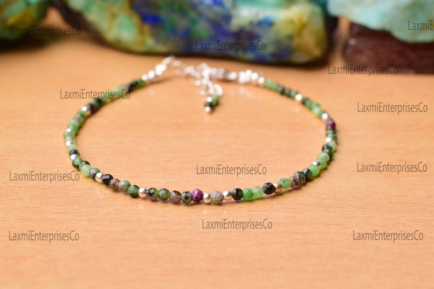 Ruby Ziosite Bracelet In 925 Sterling Silver, Minimalist Bracelet, Micro Faceted Bracelet, Silver Jewelry, Beaded Bracelet, Gift For Her