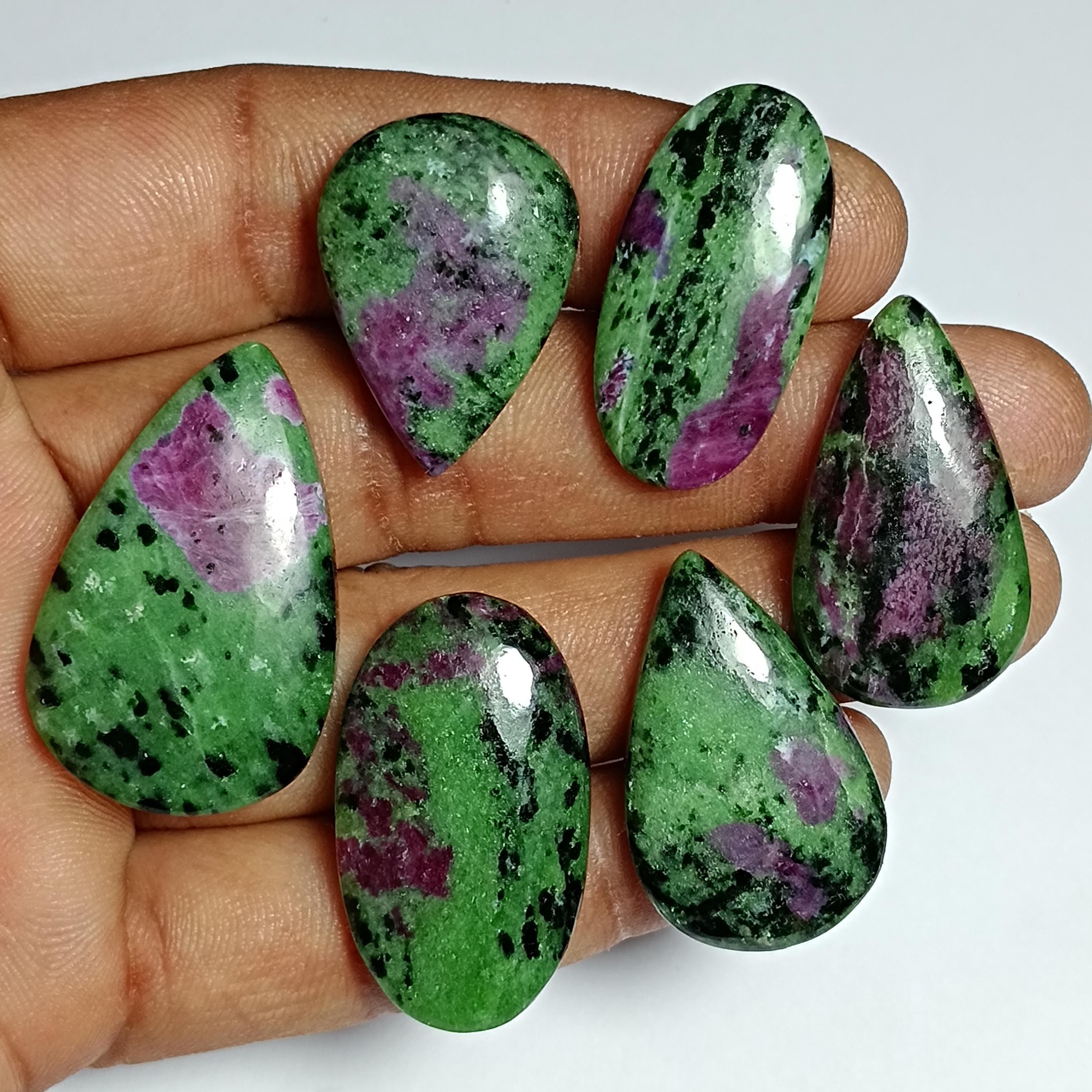 6pcs. Ruby Zoisite Cabochon Lot: Loose Gemstones, Jewelry Making (192 Cts)