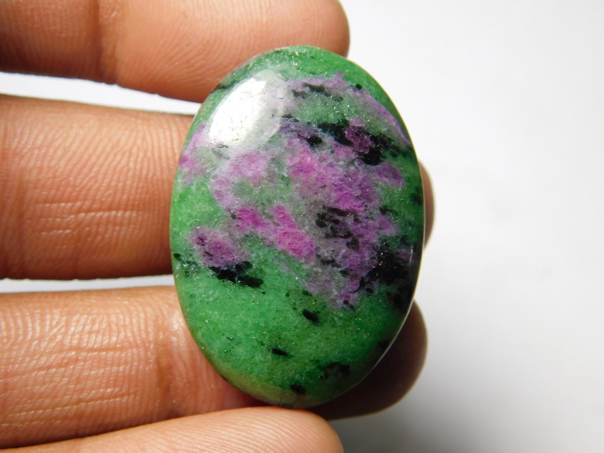 Natural Ruby Zoisite Cabochon, Loose Gemstone (42 X 22 Mm, 49cts) Natural Ruby Zoisite Cabochon, Loose Gemstone (42 X 22 Mm, 49cts)