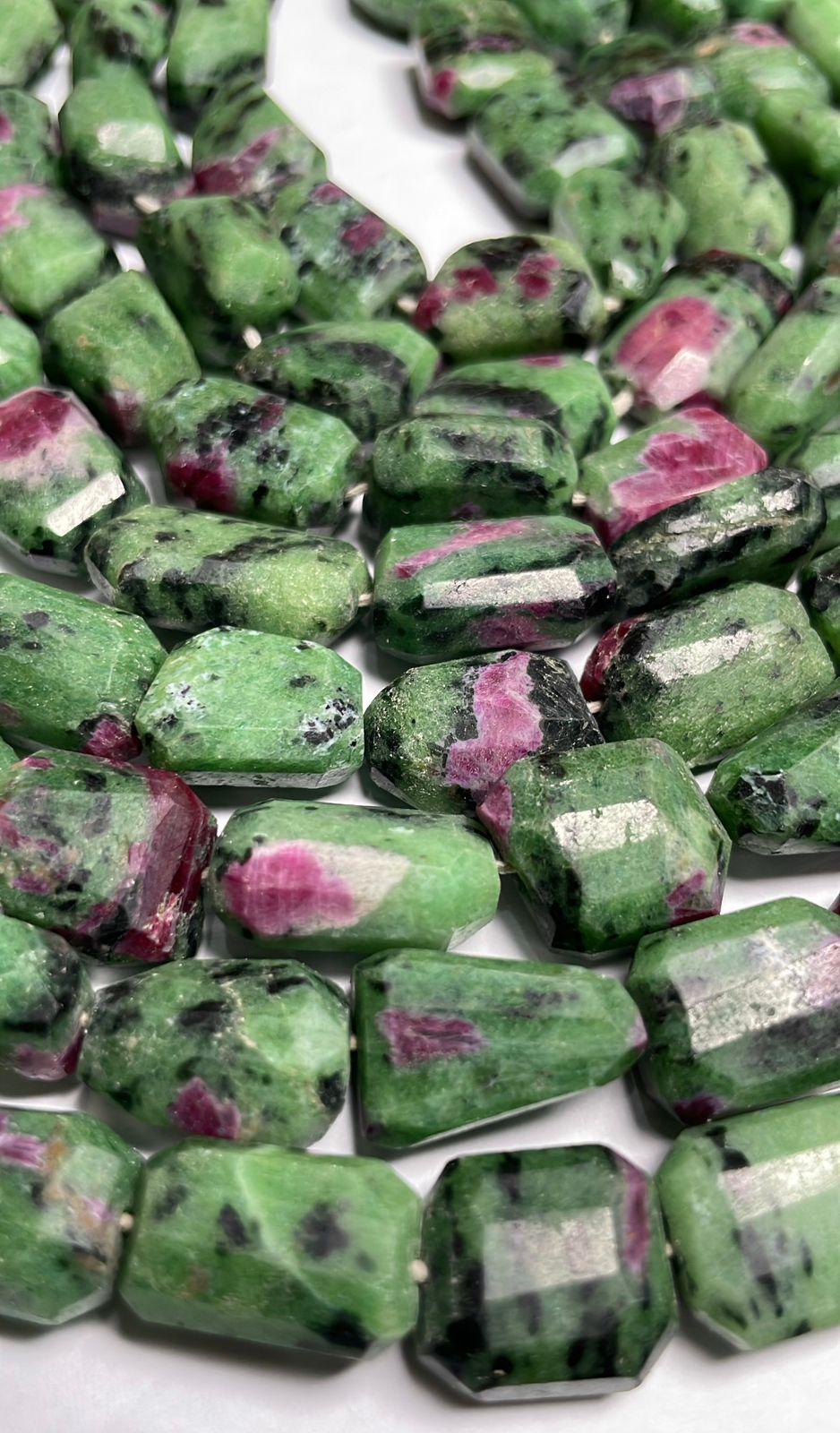 Natural Ruby Zoisite Faceted Nuggets Gemstone Beads, 16x11-18x12 Mm Healing Crystal Beads, 10 Inches Strand For Making Jewelry & Craft- Gift