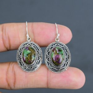 Copper Ruby Zoisite Earrings: Sterling Silver Antique Style Copper Ruby Zoisite Earrings: Sterling Silver Antique Style
