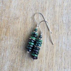 Ruby Zoisite Gemstone Earrings Sterling Silver, Heishi Gemstone Dangle Earrings, Stacked Earrings, Green and Pink Earrings, Spring Earrings Ruby Zoisite Gemstone Earrings Sterling Silver, Heishi Gemstone Dangle Earrings, Stacked Earrings, Green and Pink Earrings, Spring Earrings
