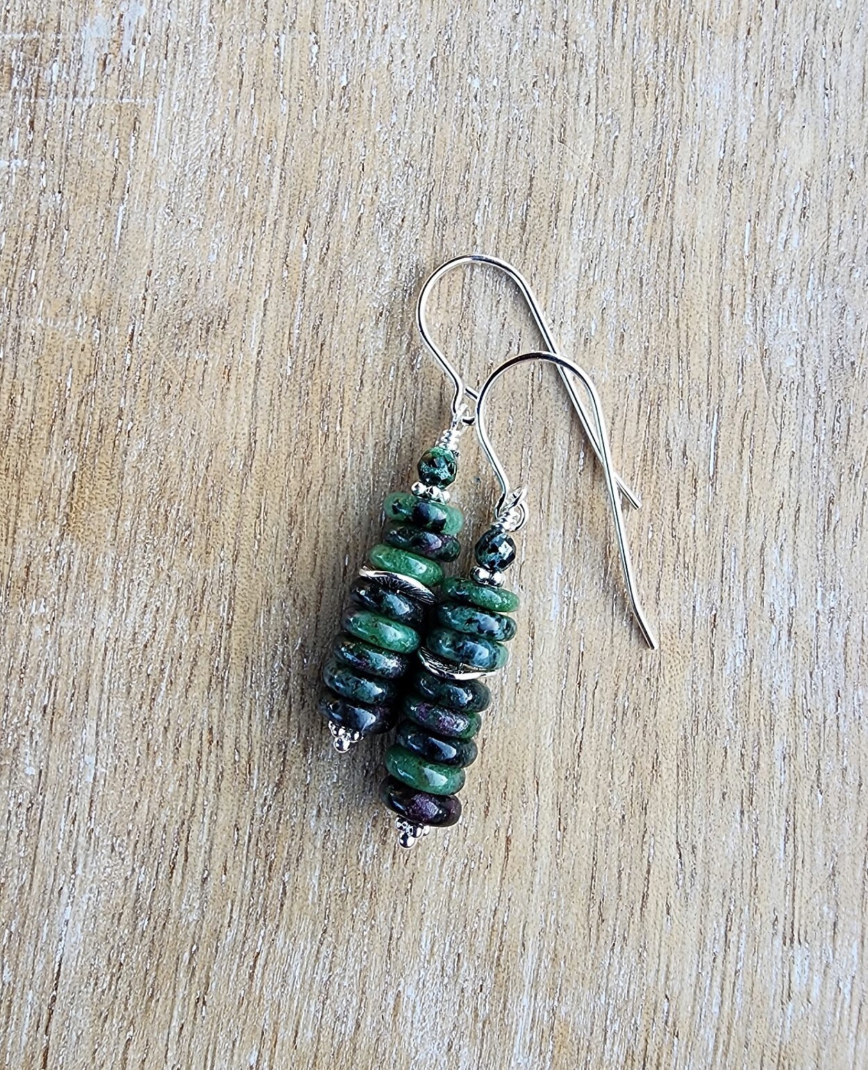 Ruby Zoisite Gemstone Earrings Sterling Silver, Heishi Gemstone Dangle Earrings, Stacked Earrings, Green And Pink Earrings, Spring Earrings Ruby Zoisite Gemstone Earrings Sterling Silver, Heishi Gemstone Dangle Earrings, Stacked Earrings, Green And Pink Earrings, Spring Earrings