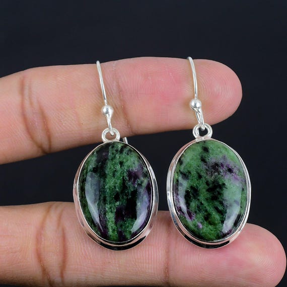 Ruby Zoisite Earrings: Handmade 925 Sterling Silver Gemstone Jewelry