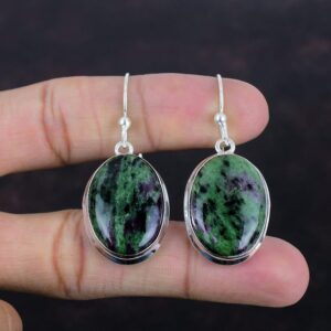 Handmade Ruby Zoisite 925 Sterling Silver Earrings: Oval Gemstone Jewelry Handmade Ruby Zoisite 925 Sterling Silver Earrings: Oval Gemstone Jewelry