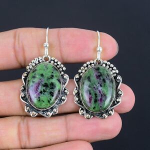 Handmade Ruby Zoisite 925 Sterling Silver Dangle Earrings Handmade Ruby Zoisite 925 Sterling Silver Dangle Earrings