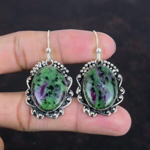 Ruby Zoisite Earrings: Handmade 925 Sterling Silver Gemstone Drop Earrings Ruby Zoisite Earrings: Handmade 925 Sterling Silver Gemstone Drop Earrings