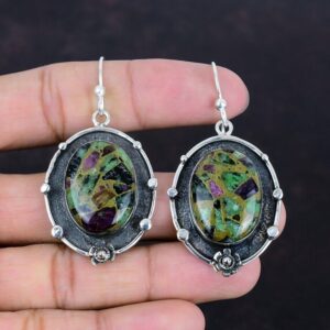 Handmade Copper Ruby Zoisite Earrings: Sterling Silver Gemstone Jewelry Handmade Copper Ruby Zoisite Earrings: Sterling Silver Gemstone Jewelry