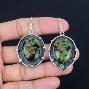Handmade Copper Ruby Zoisite 925 Sterling Silver Earrings