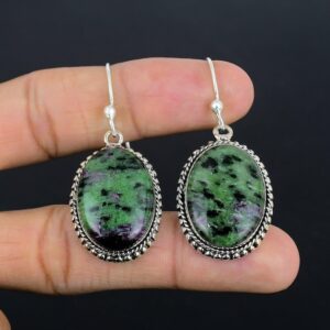Handmade Ruby Zoisite Drop Earrings: 925 Sterling Silver Vintage Gemstone Jewelry Handmade Ruby Zoisite Drop Earrings: 925 Sterling Silver Vintage Gemstone Jewelry