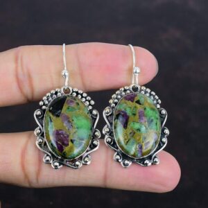 Handmade Sterling Silver Copper Ruby Zoisite Gemstone Earrings Handmade Sterling Silver Copper Ruby Zoisite Gemstone Earrings