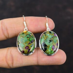 Handmade Sterling Silver Copper Ruby Zoisite Earrings: Vintage Style Handmade Sterling Silver Copper Ruby Zoisite Earrings: Vintage Style