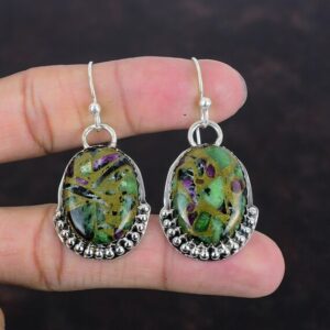 Handmade Ruby Zoisite Sterling Silver Dangle Earrings: Antique Style Handmade Ruby Zoisite Sterling Silver Dangle Earrings: Antique Style