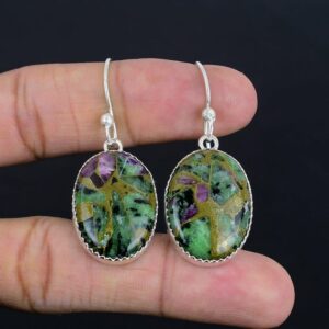 Handmade Ruby Zoisite Earrings: Sterling Silver Dangle Gemstone Jewelry Handmade Ruby Zoisite Earrings: Sterling Silver Dangle Gemstone Jewelry