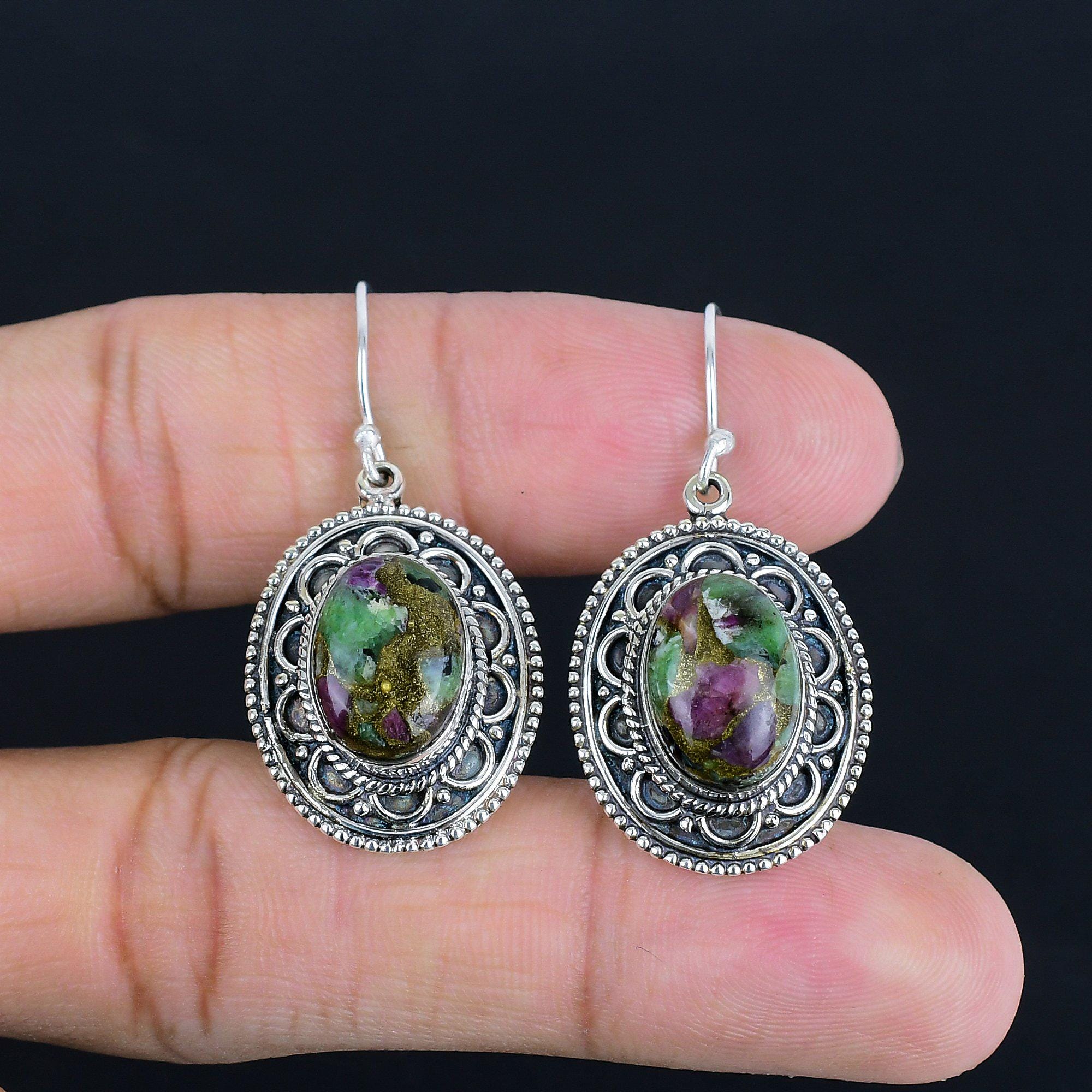 Handmade Sterling Silver Copper Ruby Zoisite Earrings: Vintage Gemstone Jewelry Handmade Sterling Silver Copper Ruby Zoisite Earrings: Vintage Gemstone Jewelry