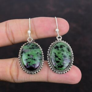 Handmade Ruby Zoisite Earrings: Vintage 925 Sterling Silver Gemstone Jewelry Handmade Ruby Zoisite Earrings: Vintage 925 Sterling Silver Gemstone Jewelry