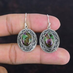 Handmade Ruby Zoisite Earrings: Vintage 925 Sterling Silver Gemstone Jewelry Handmade Ruby Zoisite Earrings: Vintage 925 Sterling Silver Gemstone Jewelry