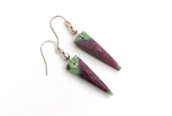 Ruby Zoisite Point Earrings: Sterling Silver Gemstone Spikes