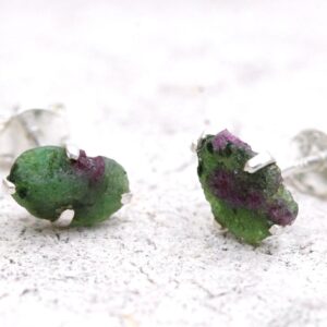 Raw Ruby Zoisite Stud Earrings: Sterling Silver Gemstone Jewelry