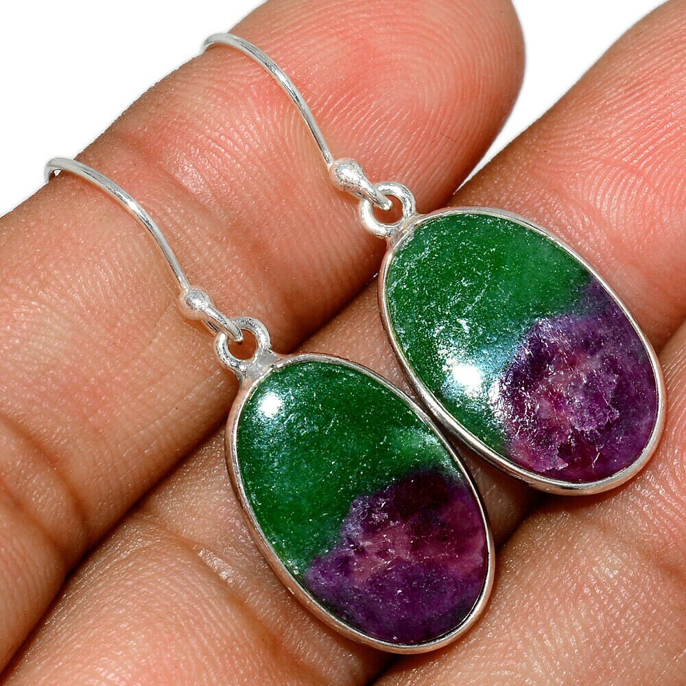 Sale, Very Beautiful Ruby Zoisite Earrings, 925 Silver, One Of A Kind, Anyolite