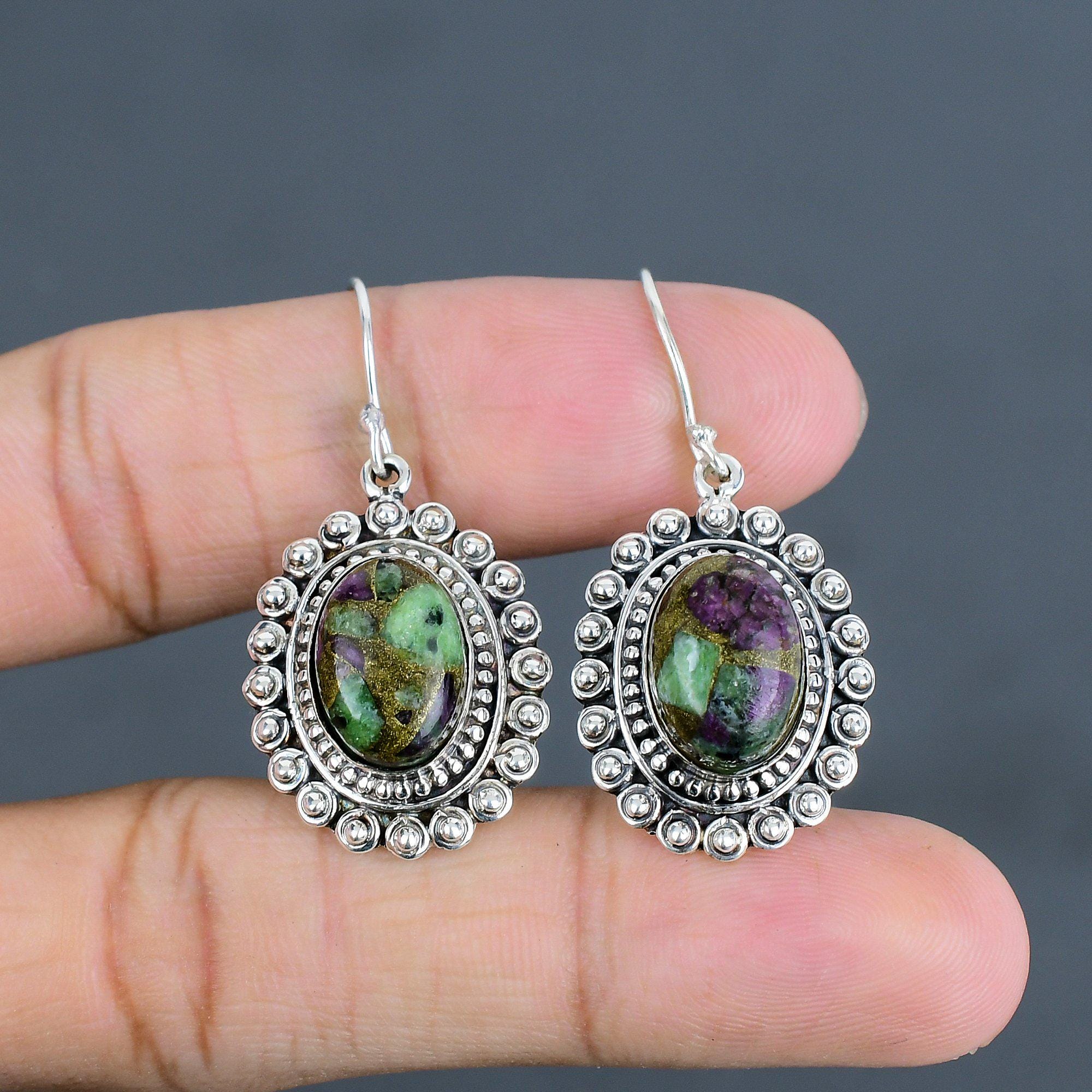 Ruby Zoisite Sterling Silver Earrings: Vintage Handmade Gemstone Jewelry Ruby Zoisite Sterling Silver Earrings: Vintage Handmade Gemstone Jewelry