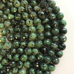 Ruby Zoisite 10mm Faceted Round Gemstone Bead -7.5 inch strand