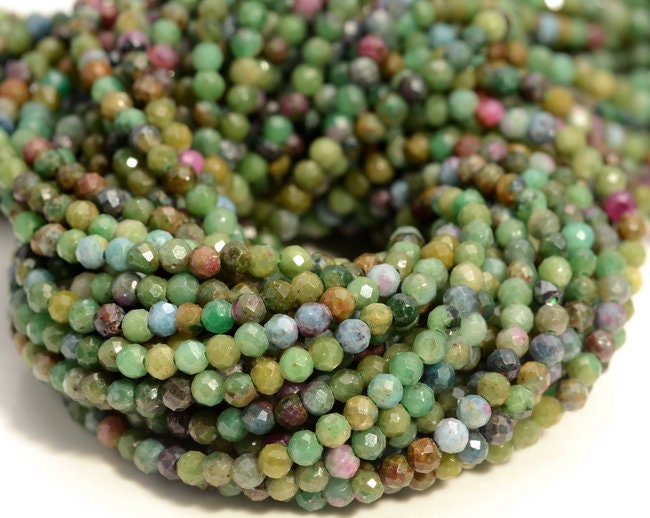 3mm Genuine Brazil Ruby Zoisite Green Red Gemstone Grade Aaa Multi Color Micro Faceted Round Beads 15.5 Inch Full Strand (80004634-344)