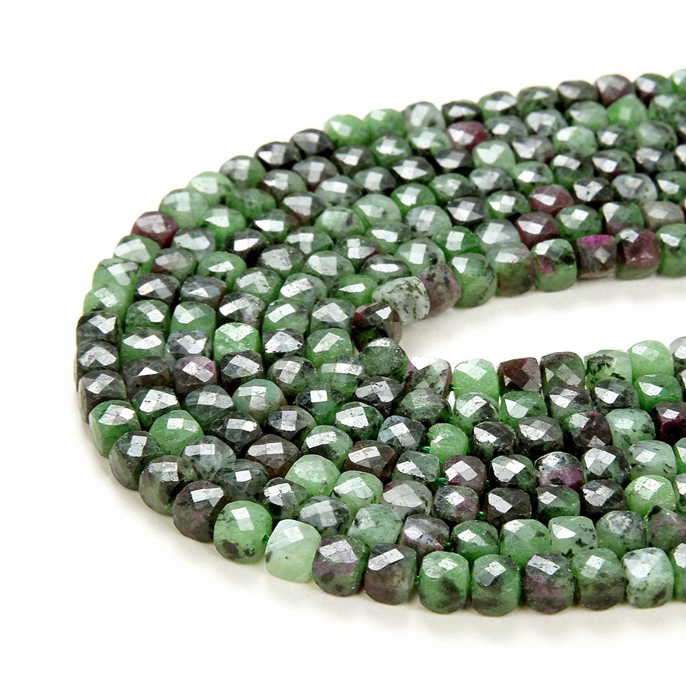 4mm Ruby Zoisite Gemstone Grade Aa Micro Faceted Square Cube Loose Beads (p6)
