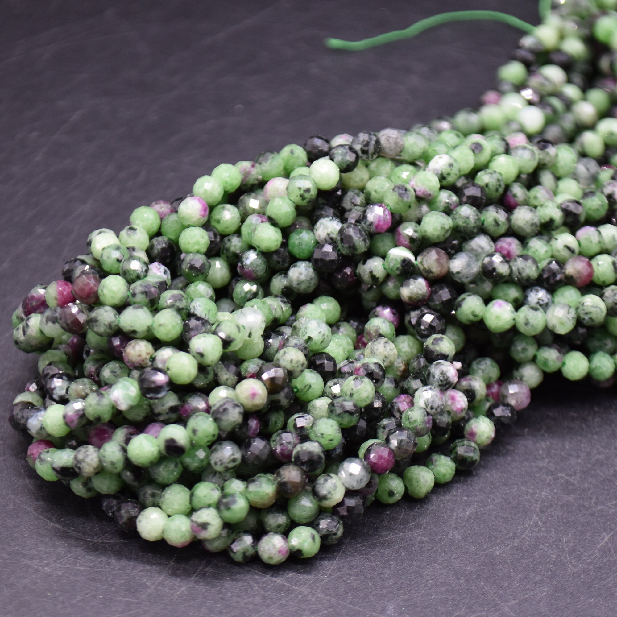 4mm Ruby Zoisite (green) Gemstone Faceted Round Beads - 15" Strand | Semi-precious Gemstone Beads For Jewellery Making 4mm Ruby Zoisite (green) Gemstone Faceted Round Beads - 15" Strand | Semi-precious Gemstone Beads For Jewellery Making