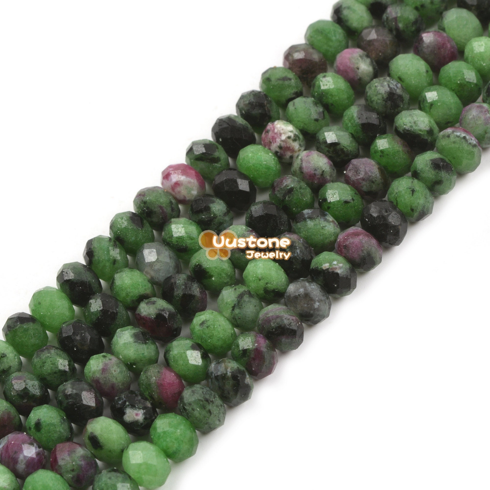6mm To 7mm Green Ruby Zoisite Faceted Rondelle Loose Gemstone Beads 16"