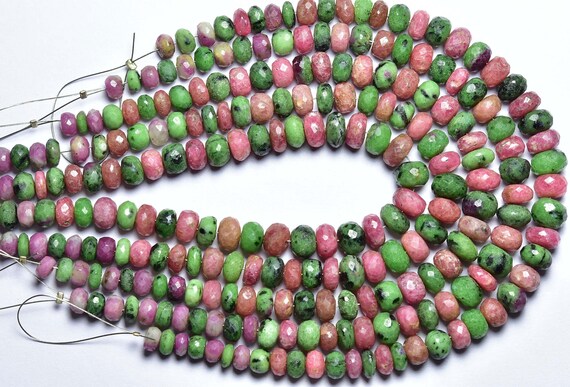 8 Inches - Beautiful Natural Faceted Ruby Zoisite Rondelle - Size Is 5-7 Mm #1547 8 Inches - Beautiful Natural Faceted Ruby Zoisite Rondelle - Size Is 5-7 Mm #1547