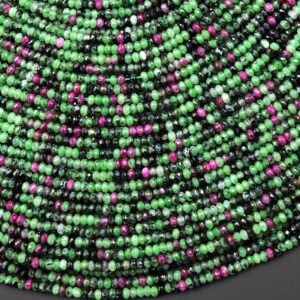 Aaa Natural Ruby Zoisite 2mm Faceted Rondelle Beads Micro Laser Diamond Cut Gemstone 15.5" Strand