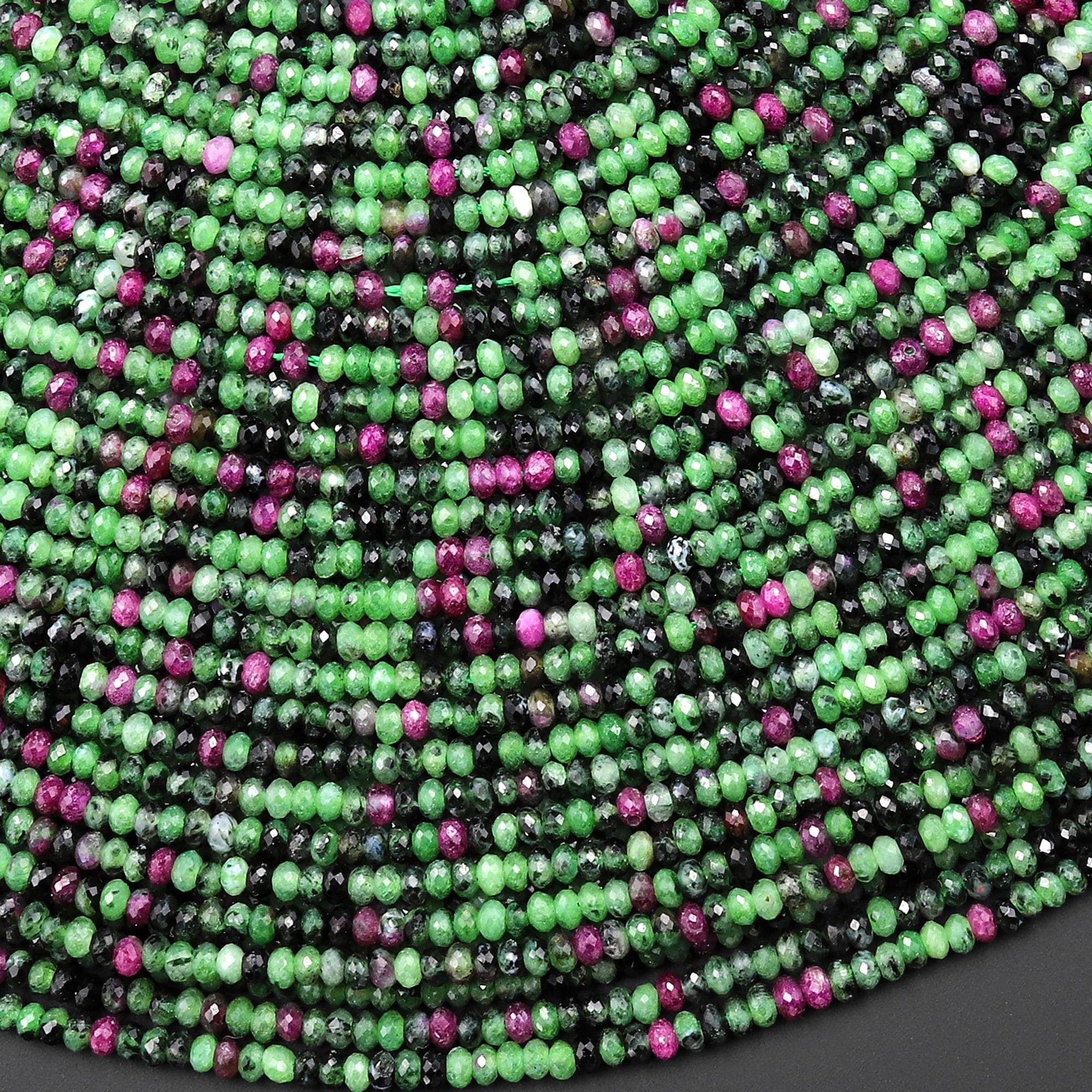 Aaa Natural Ruby Zoisite 2mm Faceted Rondelle Beads Micro Laser Diamond Cut Gemstone 15.5" Strand