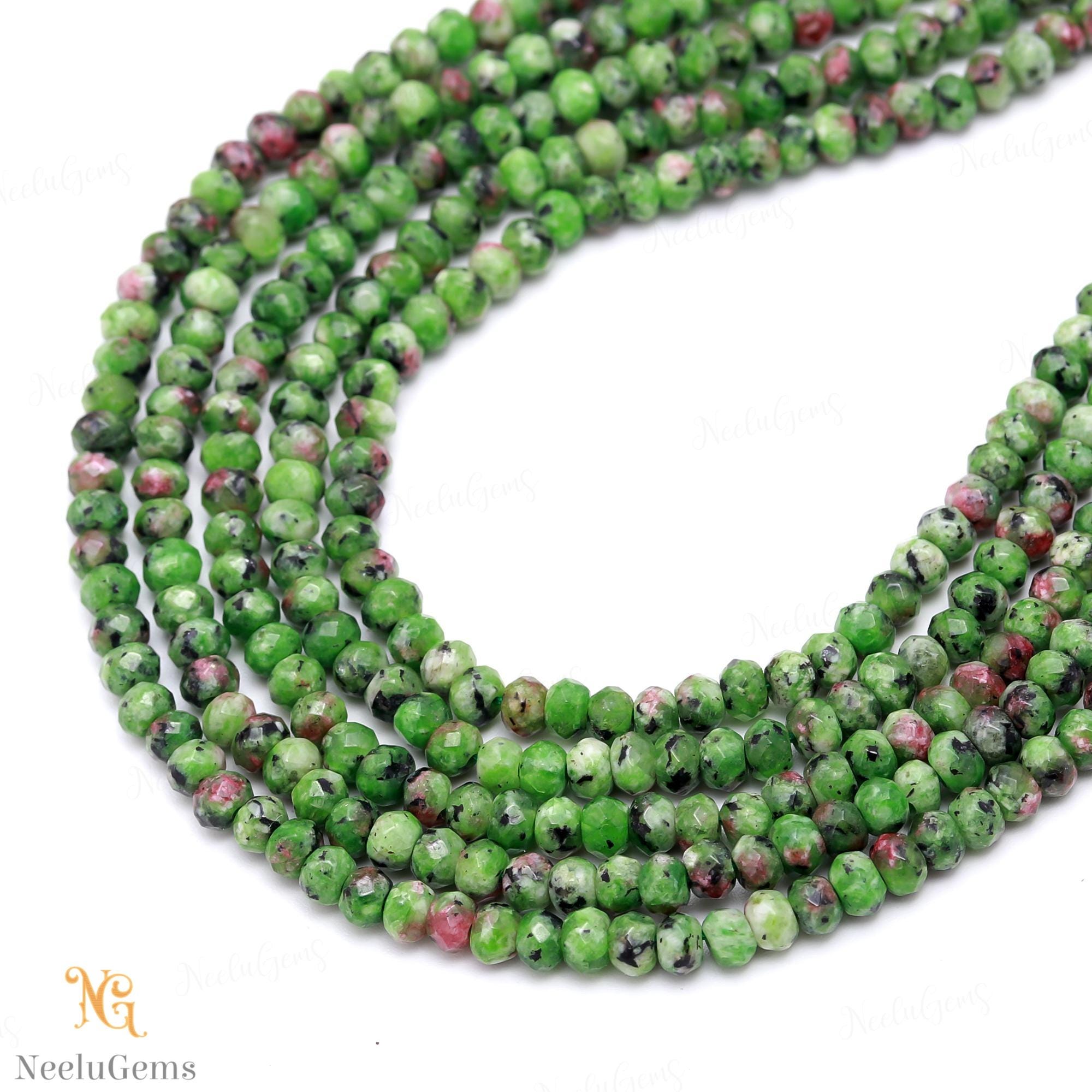 Aaa+ Ruby Zoisite Faceted Rondelle Beads,4-4.5 Mm Natural Ruby Zoisite Indian Cut Beads,13" Loose Gemstone Beads For Handmade Jewelry
